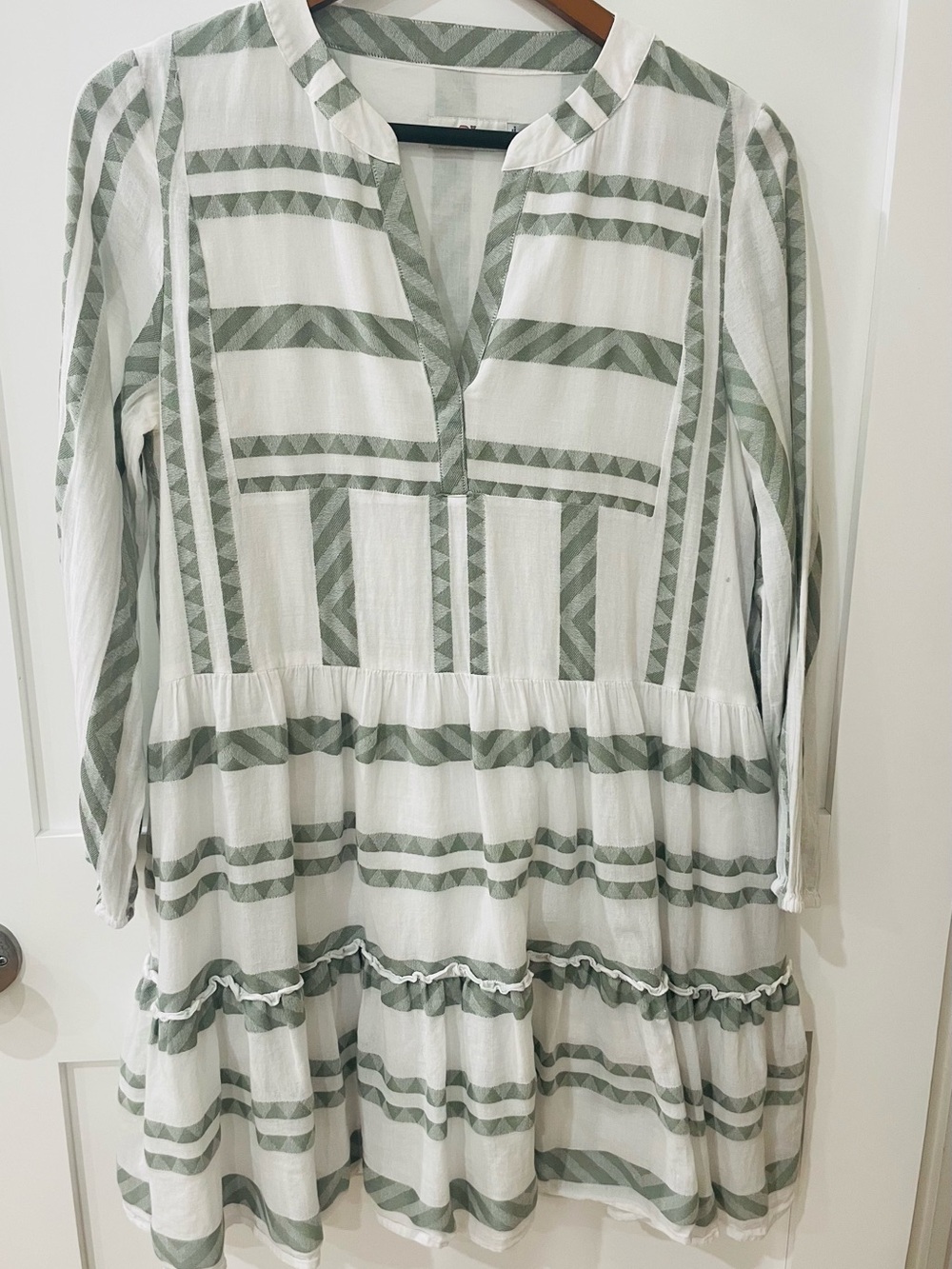 Vineyard Vines Cream Dress with Sage Green Stripe Pattern